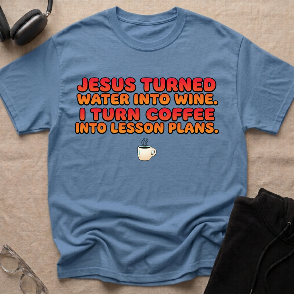 JESUS — TURNED WATER INTO WINE, I TURN COFFEE INTO LESSON PLANS T-Shirt