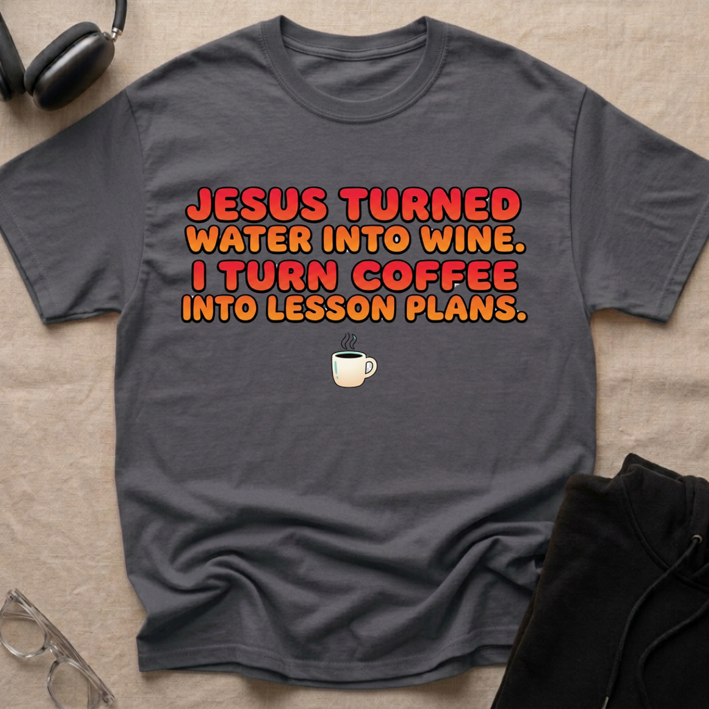 JESUS — TURNED WATER INTO WINE, I TURN COFFEE INTO LESSON PLANS T-Shirt