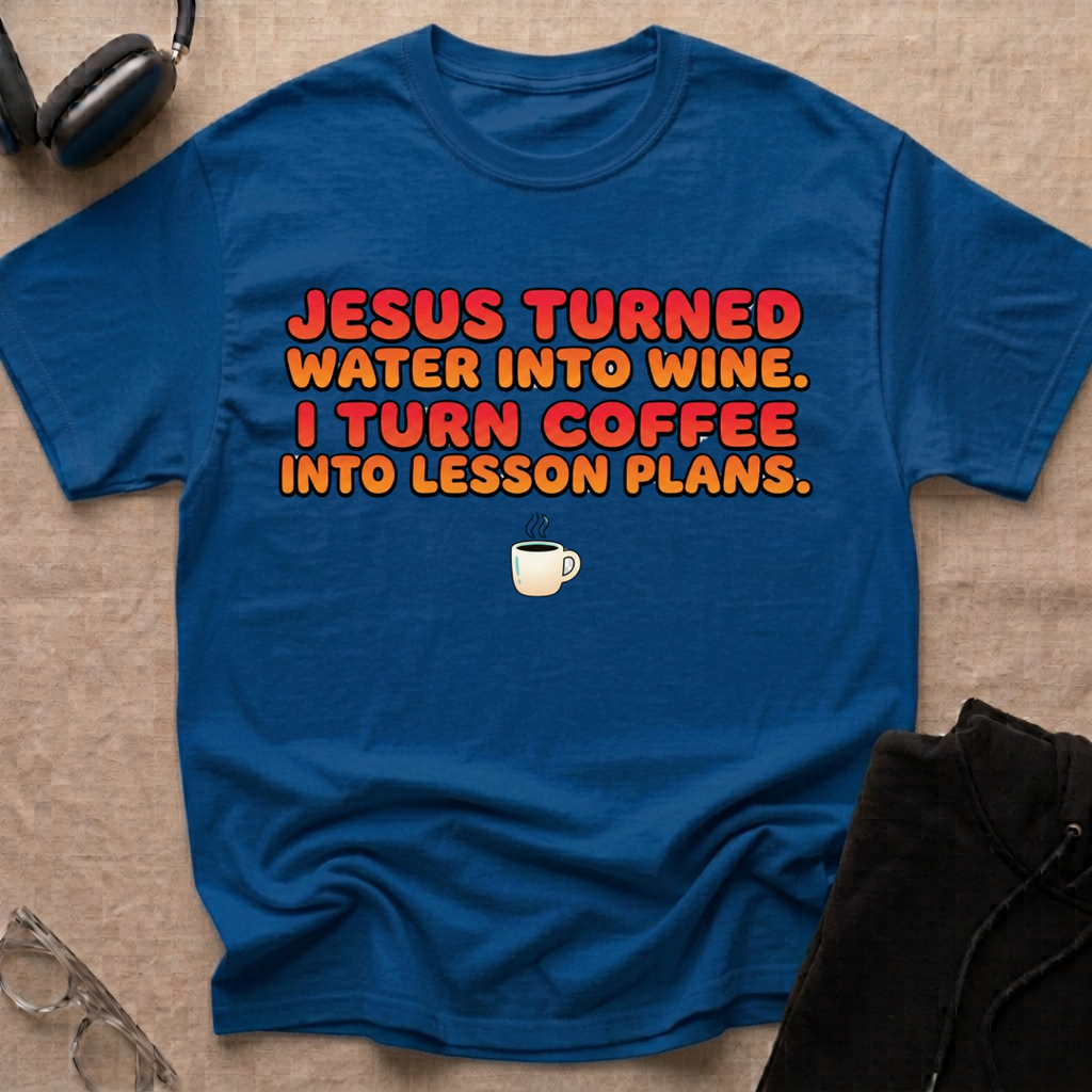 JESUS — TURNED WATER INTO WINE, I TURN COFFEE INTO LESSON PLANS T-Shirt